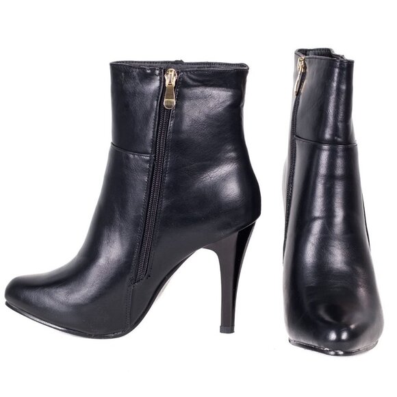 Forever Young Shoes - Women's Ankle Booties, Fashion Zipper Black 10" Faux Leather Heel Boots, SB-2001